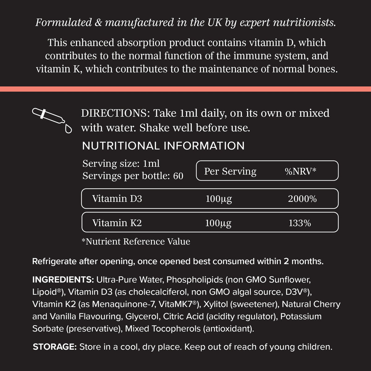Meteron Labs Liposomal Vitamin D3 & K2 – 60ml Liquid